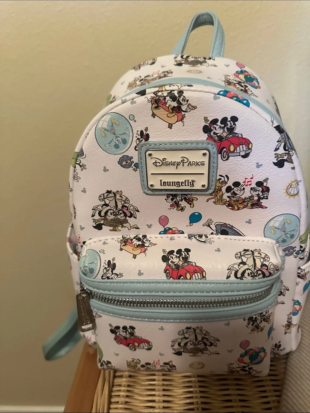 Loungefly White & Light Blue Disney Parks Mickey and Friends Mini Backpack
